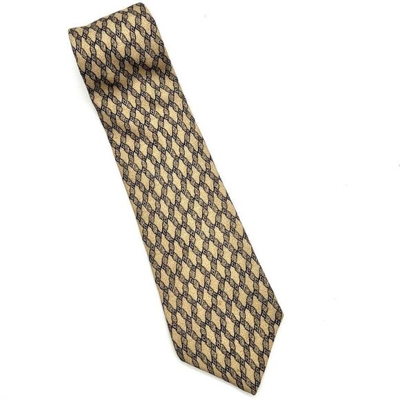 Sepia A Claiborne Company Silk Tie Tan with Black Lacey Geometric Print - Picture 1 of 7
